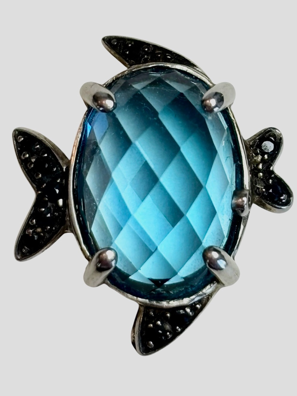925 Sterling Silver Blue Faceted Turtle Charm Pendant Component